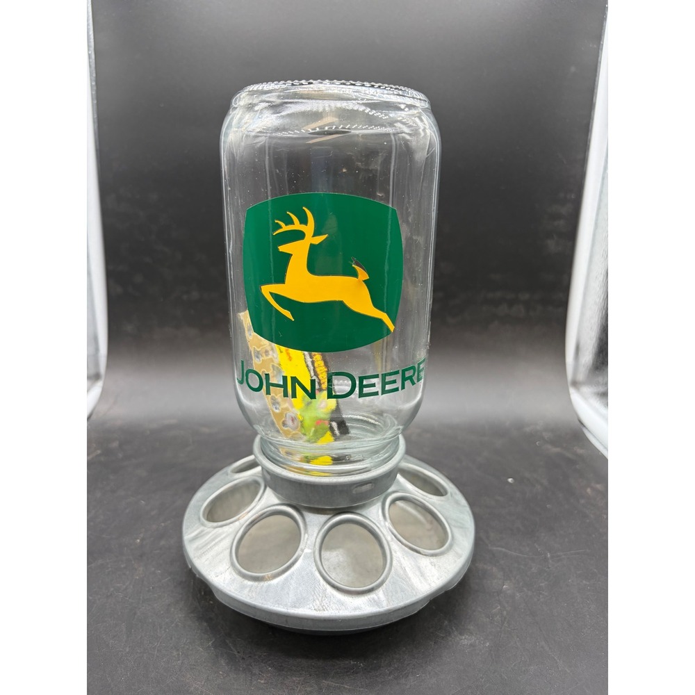 John Deere Wild Bird Feeder 1 Quart Glass Jar Galvanized Metal Base Handmade